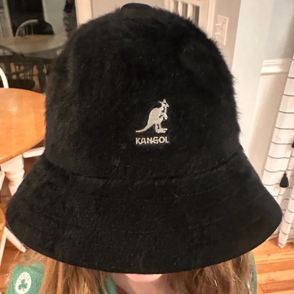 Kangol Black Faux Fur Bucket Hat with Logo